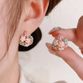 Delicate Gold Plated Pearl Floral Basket Huggie Earrings Girls Cubic Zirconia Enamel Flower Hoop Earrings Dainty Jewelry