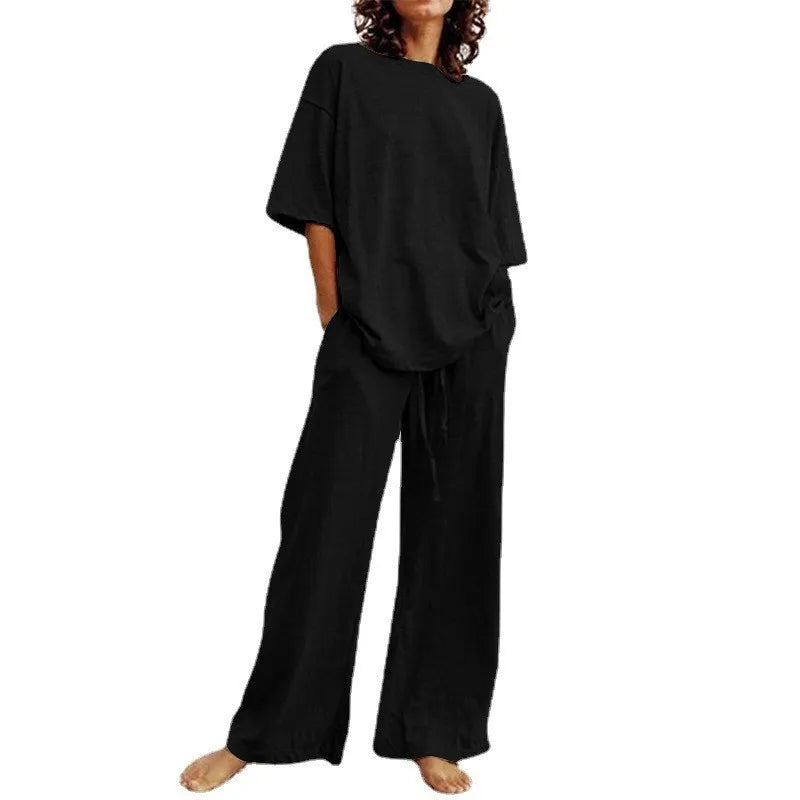 Women 2 Piece Outfits 2023 Long Sleeve Wide Leg Matching Lounge Sets Fashion Travel Vacation Clothing