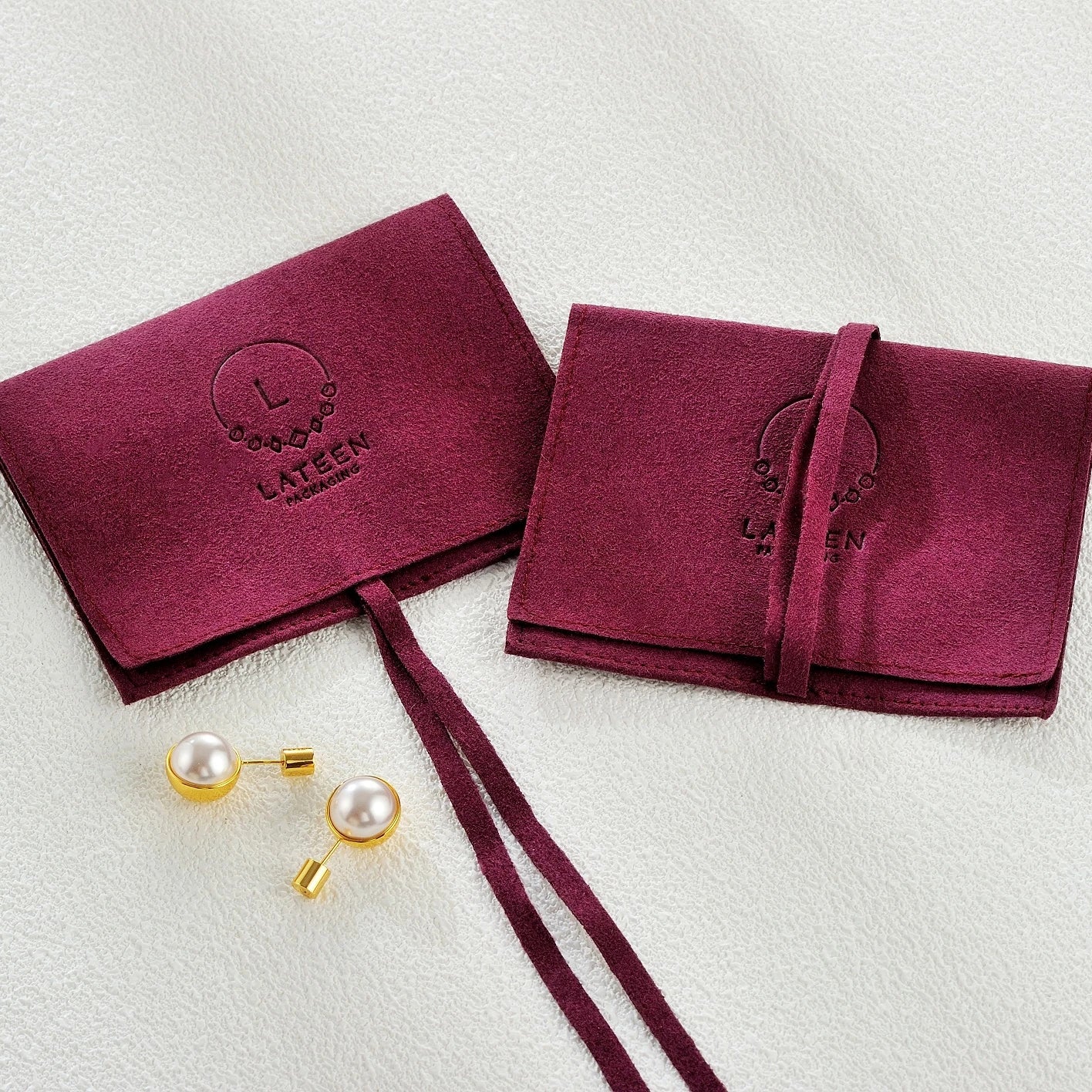 Custom Printed Microfiber Jewelry Necklace Bag New Design Foldable Suede Pouch in Wine Brown Green for Your Valuables