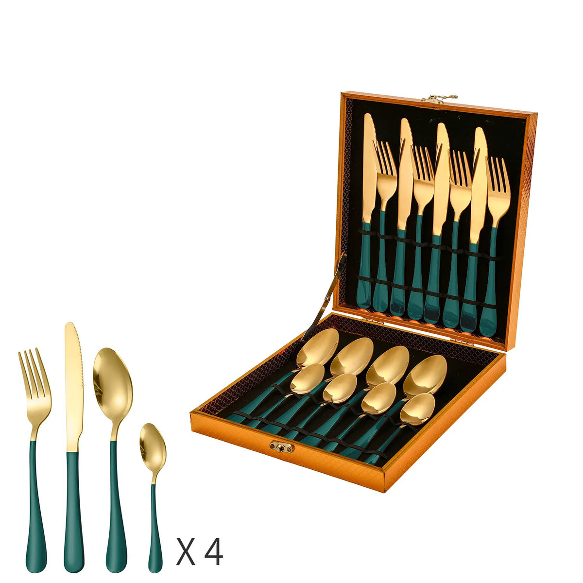 Besteck Set Factory Wholesale 16pcs Stainless Steel Cutlery Set Titanium Gold Dinnerware Set Luxury 16 Piece Cutlery Gift Box