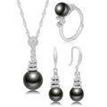 Sterling Silver 925 Pearl Shell Bead Set for Women Simple Fashion Inlaid Zircon Wedding Jewelry Set Ring Earrings Necklace