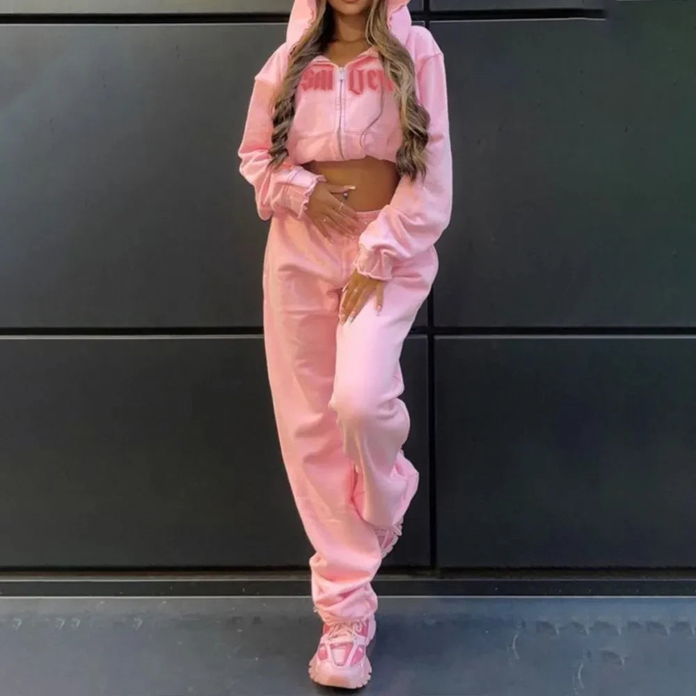 Trendy Clothes for Womens 2026 New Arrivals Y2k Tracksuit Custom Jogging Suits Two Piece Zip up Hoodie and Sweatpants Set