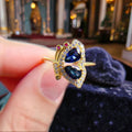 Classic 925 Sterling Silver Platinum Plated Fine Butterfly Rings Set for Women Natural Sapphire Pear Cut Diamond Weddings