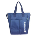Custom Navy Blue Student Casual Tote Preppy Style Foldable Lightweight Saddle Shape Polyester Handbag Zipper Closure Long Strap