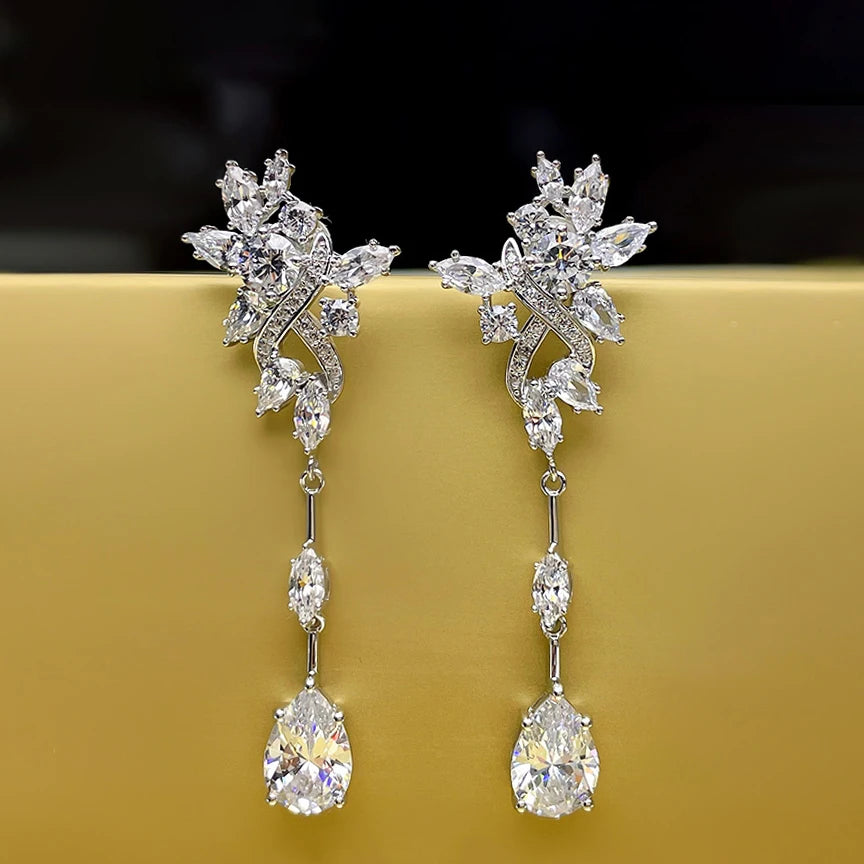CAOSHI Wedding Bride Jewelry for High Quality Sparkling Cubic Zirconia Silver Plated Long Pear CZ Earrings Women Wedding Jewelry