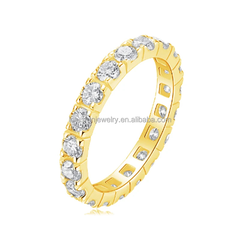 China Wholesale 925 Sterling Silver Rhodium Plated D Color 0.1ct Eternity Moissanite Band Rings Wedding Fine Jewelry for Women