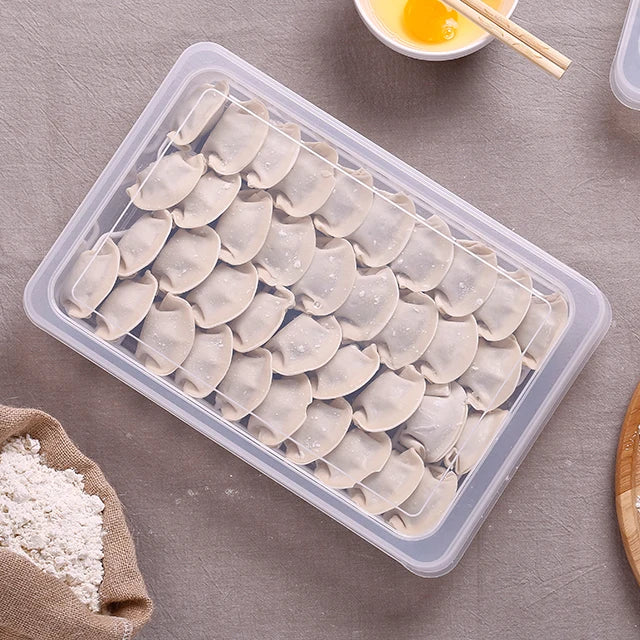 SHIMOYAMA Transparent Plastic Food Storage Box with Lid for Refrigerator Use-Dumpling Wonton Storage