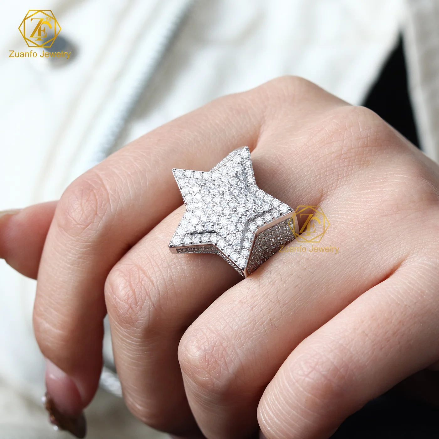 Dropshipping Fine Jewelry Diamond Ring Men Moissanite Diamond Ice Out 925 Sterling Silver Moissanite Hiphop Ring