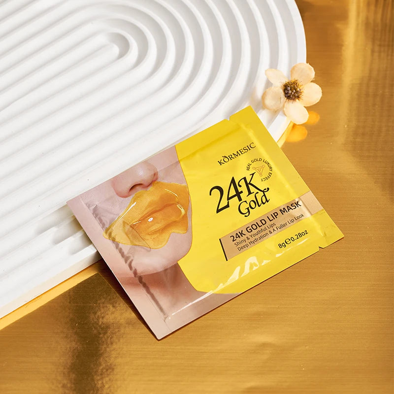 Kormesic Selling 24k Gold Crystal Lip Collagen Mask Hydrating Repair Plump Lips Sleep Mask