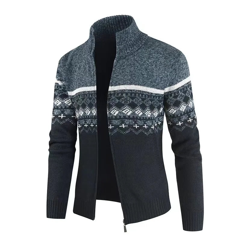 Wholesale Regular Sleeves Sweaters Mens Sweater Zipper Kint Cardigan O Neck Stripe Sweater for Man