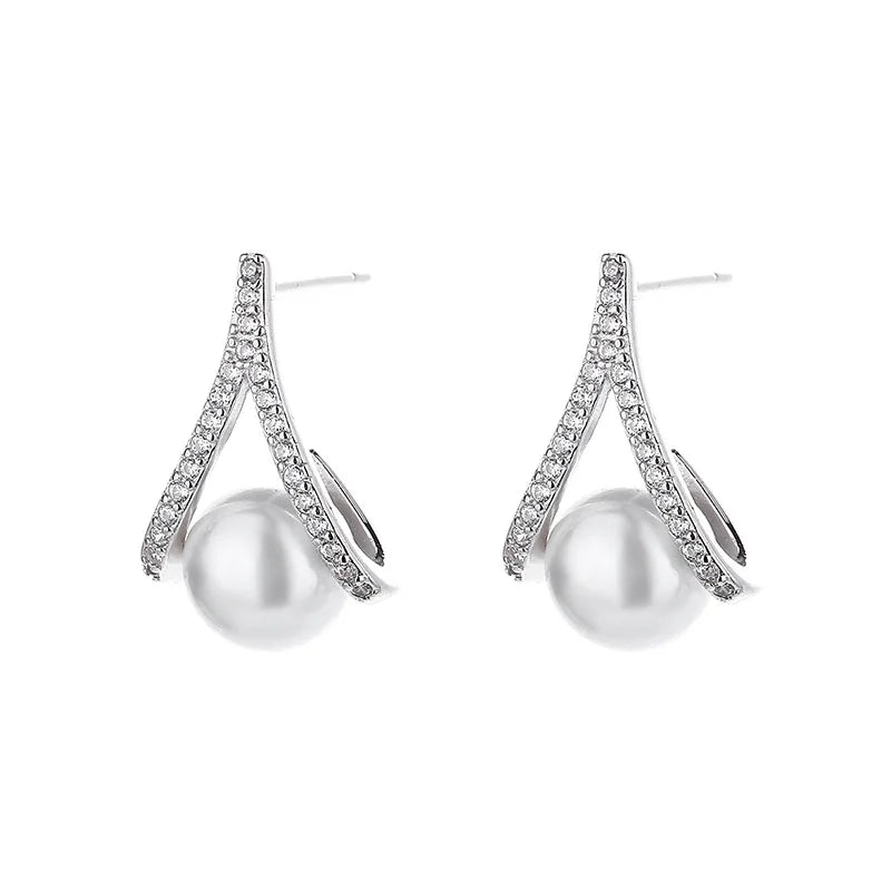 Hainon Sterling Silver Earrings French Vintage Geometric Pearl Earrings Electroplating Gold Silver Mother's Day Gift