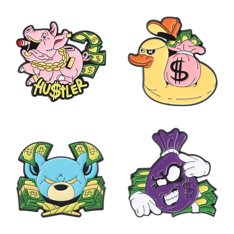 Funny Cartoon Cash USD Dollar Bills Pin Money Alloy Badge