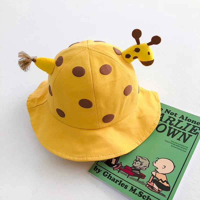 Wholesale Baby Fisherman Hat Cute Polka Dot Shade Basin Hat Cartoon Giraffe Sun Bucket Hat for Children