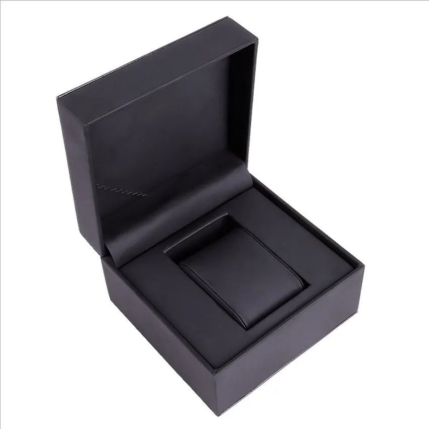 Wholesale  Flip Top Style Black Plastic Pu Leather Watch Box Custom logo Supported Watch Boxes