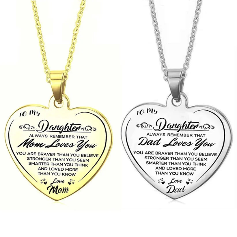 Heart Pendant Mom Necklace to My Daughter Pendant Necklace Heart Dad Mom Daughter's Gift Stainless Steel Necklace