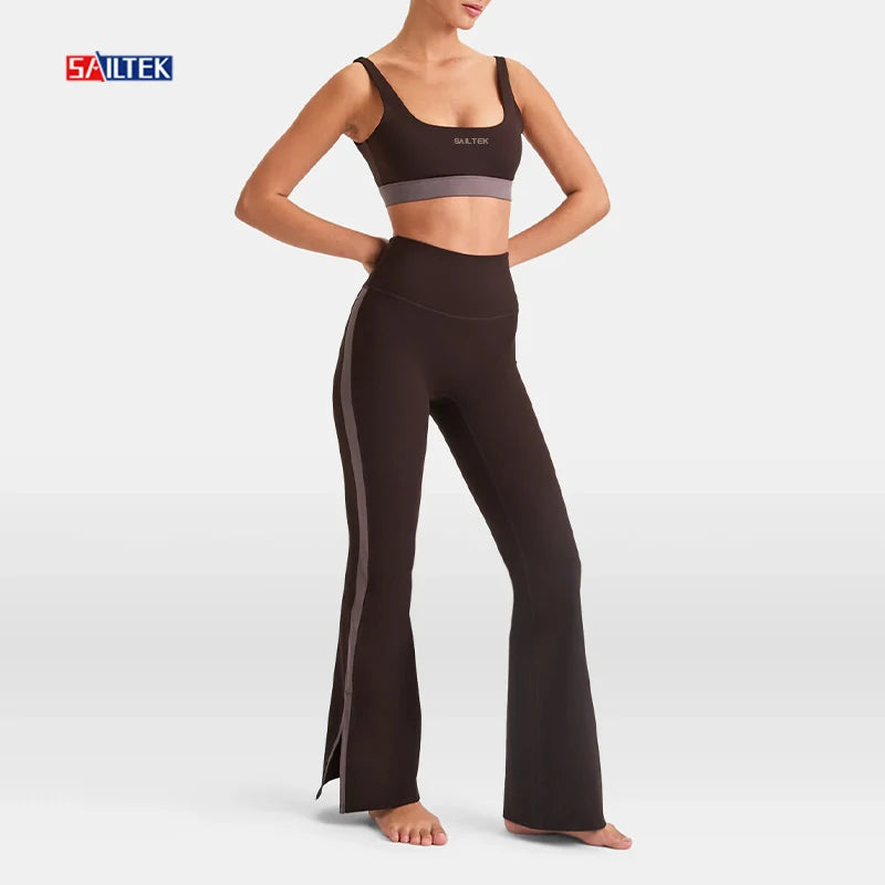Sports Set Clothing Manufacture Custom Workout Fitness 2 Piece Leggings Set for Women Gym Crop Tops and Flare Yoga Pants Set