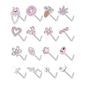 Stainless Steel Nose Ring Stud Pink CZ Heart Bee Leaf Nose Rings for Women Fashion Nose Piercing Jewelry