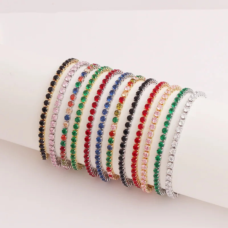18k Gold Plated 3mm Crystal Cubic Zirconia Claw Bracelet Brass Material Tennis Chain Bracelet for Gift