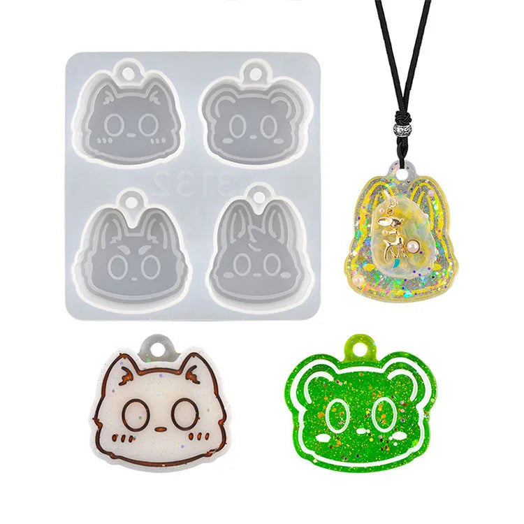 YS Factory Made DIY Animal Head Pendant Mold Silicone Resin Mould Keychain Four Grid Pendant Cat Head Plaster Tool Customization