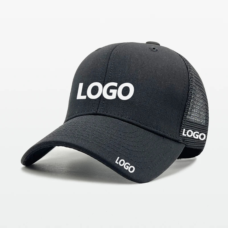 High Quality Custom Embroidery Logo Fashion Herringbone Cotton Outdoor 6 Panel Plain Curved Brim Sports Mesh Trucker Hat