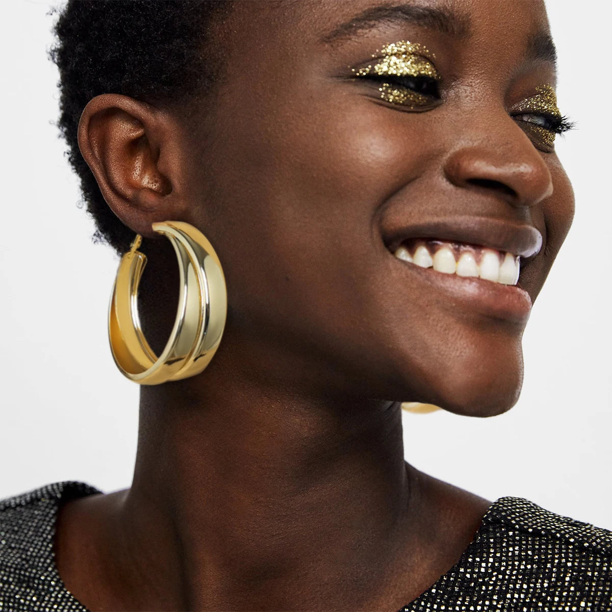 Fashion Geometric 65mm Double Twisted Wide Hoop Earrings Statement Vintage Metal Big Earrings Women Accessories