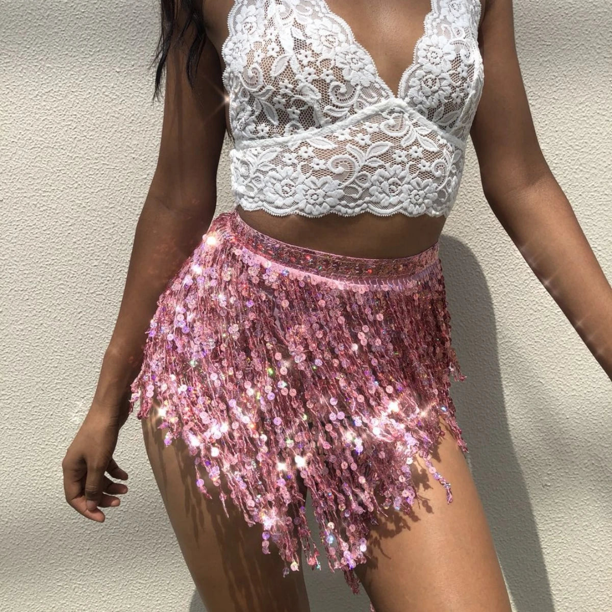 Belly Dance Hip Scarf Sequin Tassel Skirt Wrap Sparkly Rave Costume for Women