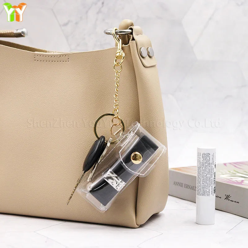 Hot Selling PVC Transparent Lipstick Case Holder Handbag Hanger Cover Single Lipsticks Bag Pocket With Keychain