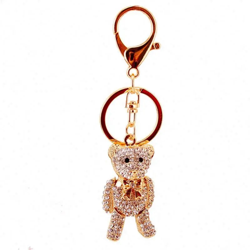 Glitter Bear Crystal Rhinestone Teddy Bear Keychain Cartoon Bling Diamond Bear Key Chain Car Pendant Purse Bag Key Ring Charm