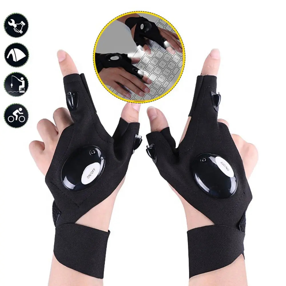 Fingerless Glove LED Flashlight Waterproof Torch Outdoor Tool Fishing Camping Hiking Survival Rescue Multi Light Tool