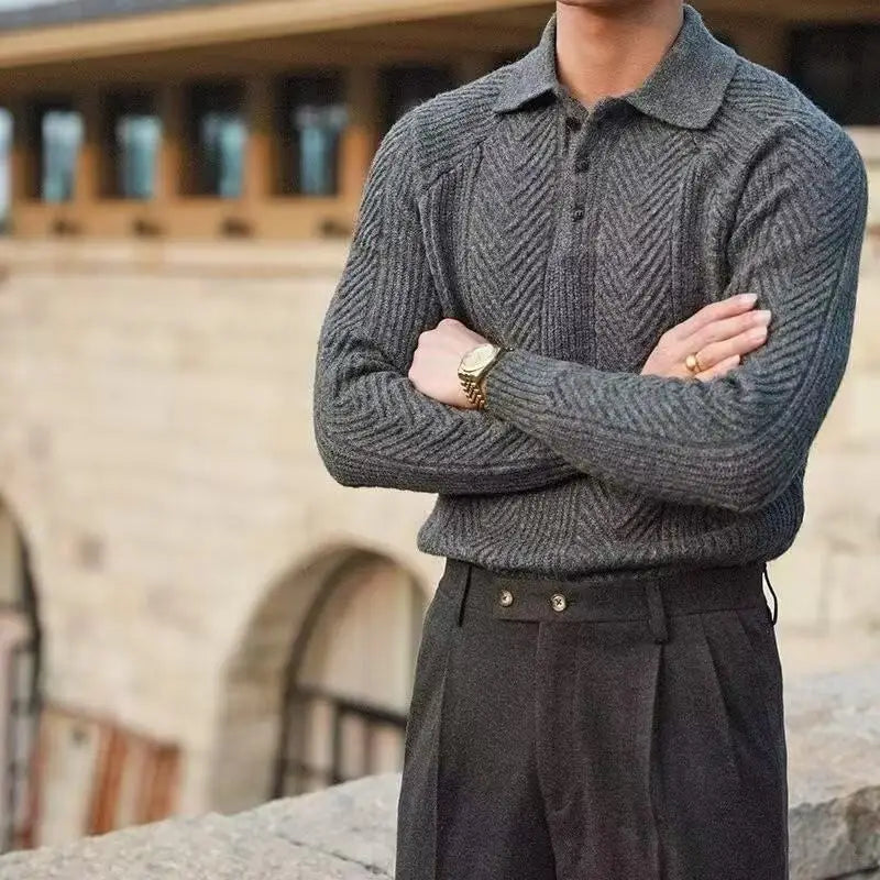 Autumn Winter Men's Casual Lapel for POLO Pullover Sweater Fashion Fit Thickened Warm Base Knitted Weaving Breathable ODM Supply