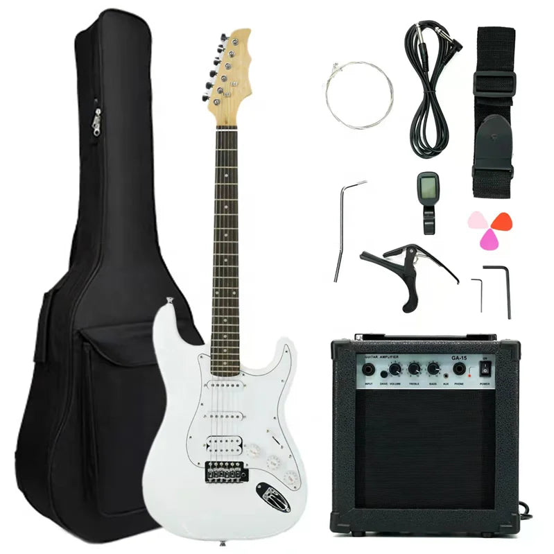 HUASHENG 39 Inch Full Size Electric Guitar OEM ODM Rosewood Guitar Electric with 15w Amp Bag Capo Shoulder Strap String