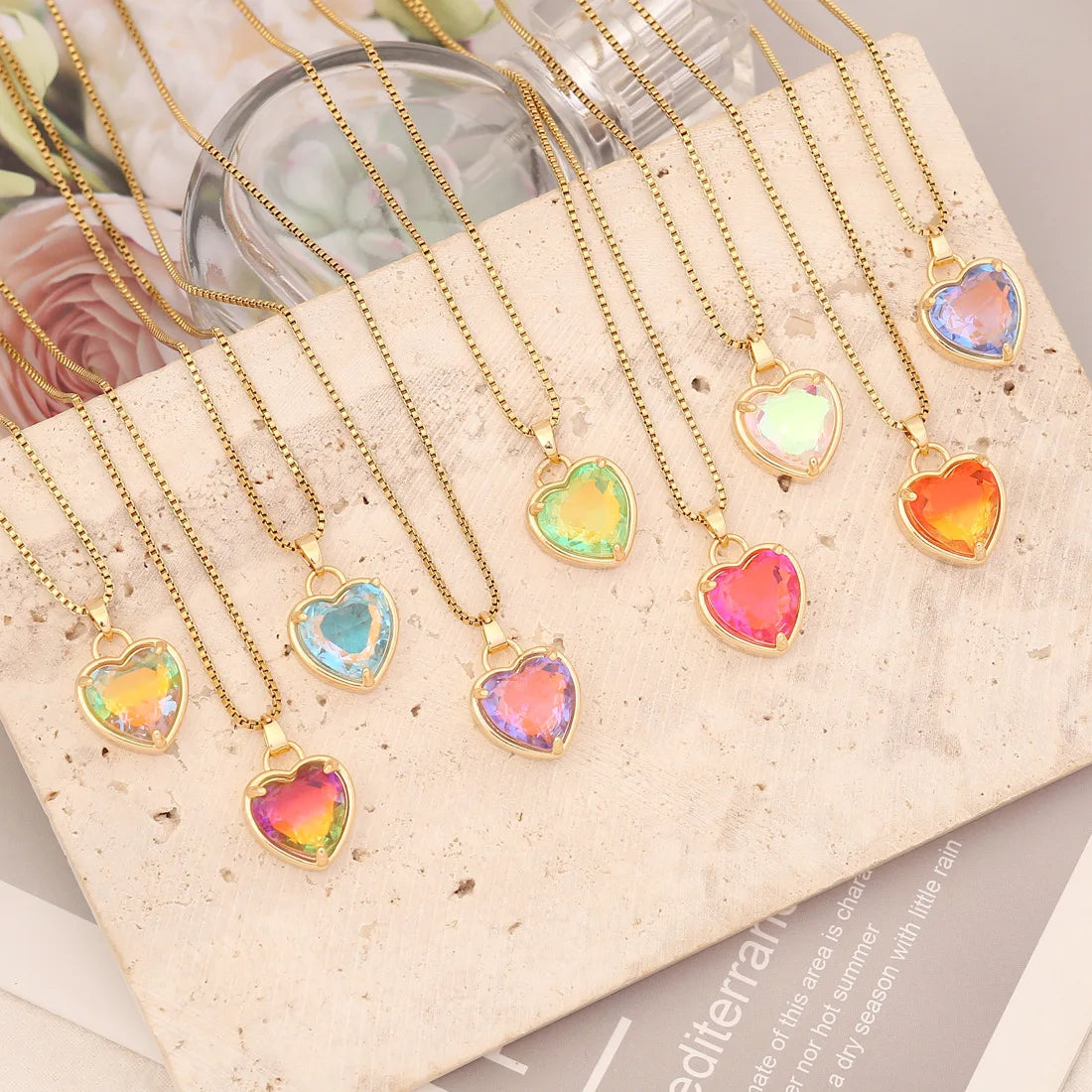 DAIHE Shiny Heart Stainless Steel Necklaces Wholesale Colorful Crystal Glass Brass Stainless Steel Necklace
