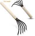 Wood Handle Cultivator Pulverized Aerated Soil Carbon Steel Hand Tool 5 Tines Claw Garden Rake