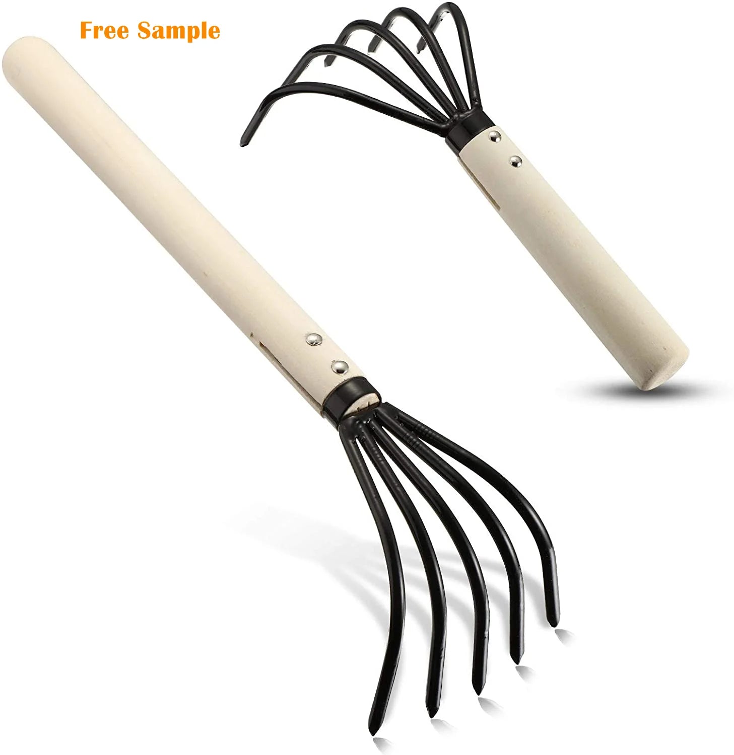 Wood Handle Cultivator Pulverized Aerated Soil Carbon Steel Hand Tool 5 Tines Claw Garden Rake