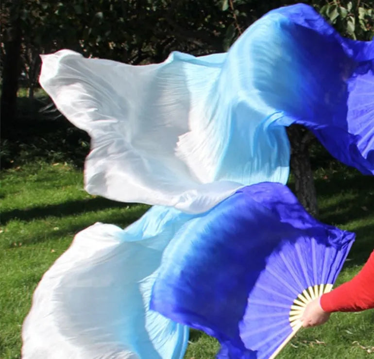 Hot Sell Kid Women Belly Dancing Fan 1 Pair Gradient Color Dancer Practice Long Original Silk Fans 150/180x90cm Rayon Silk Fans