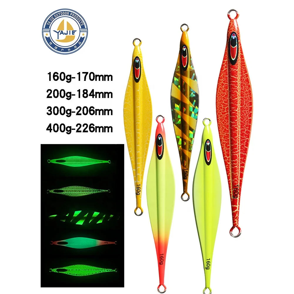 New OEM Strong Luminous and Glow 160g 200g 300g 400g Lead Fish Metal Slow Jig Lures Slow Pitch Jigging Lure Deep Sea