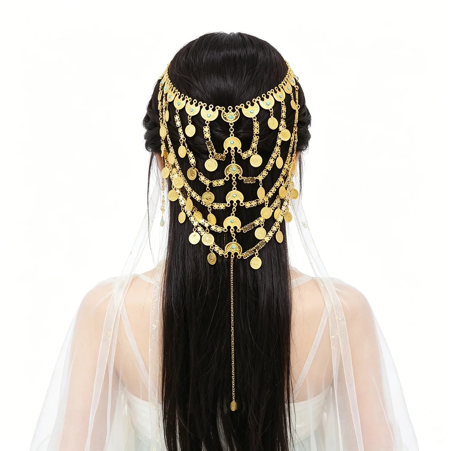 Gold Color Long Tassel Women Hair Jewelry Ethnic Travel Statement Hairband Maang Tikka Headband