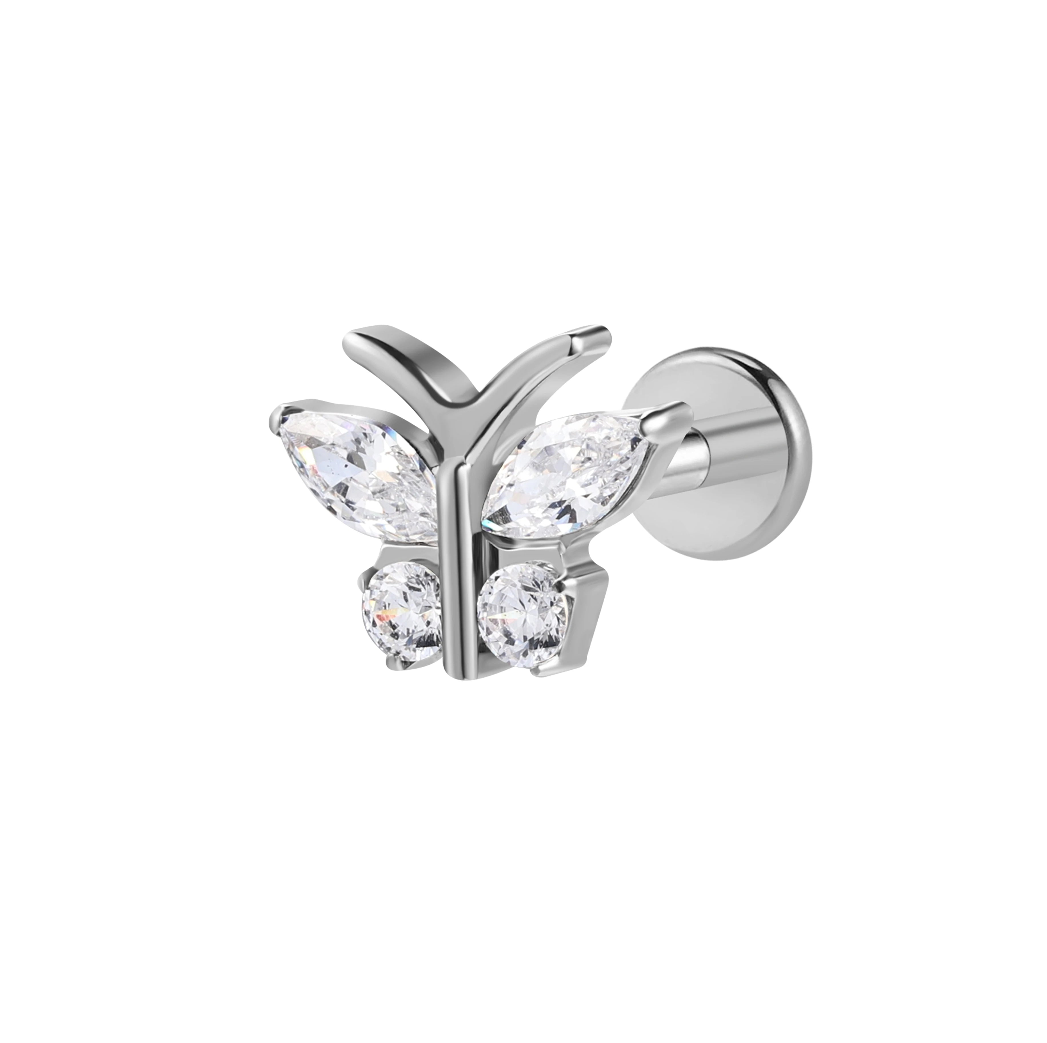 Astm F136 Threaded Titanium Lip Stud Zircon Butterfly Trendy Aesthetics Hypoallergenic Internal Screw Labret Wedding Gift