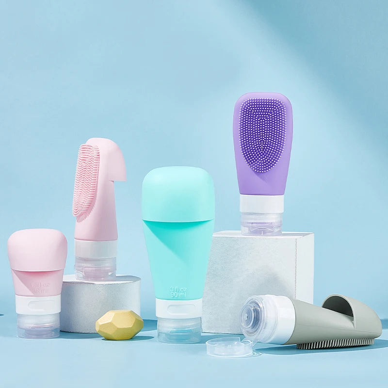 BPA Free 38ml/60ml/90ml Portable Leak-Proof Shampoo Silicone Toiletry Bottle Mini Travel Squeezable Bathroom Sets for Travel