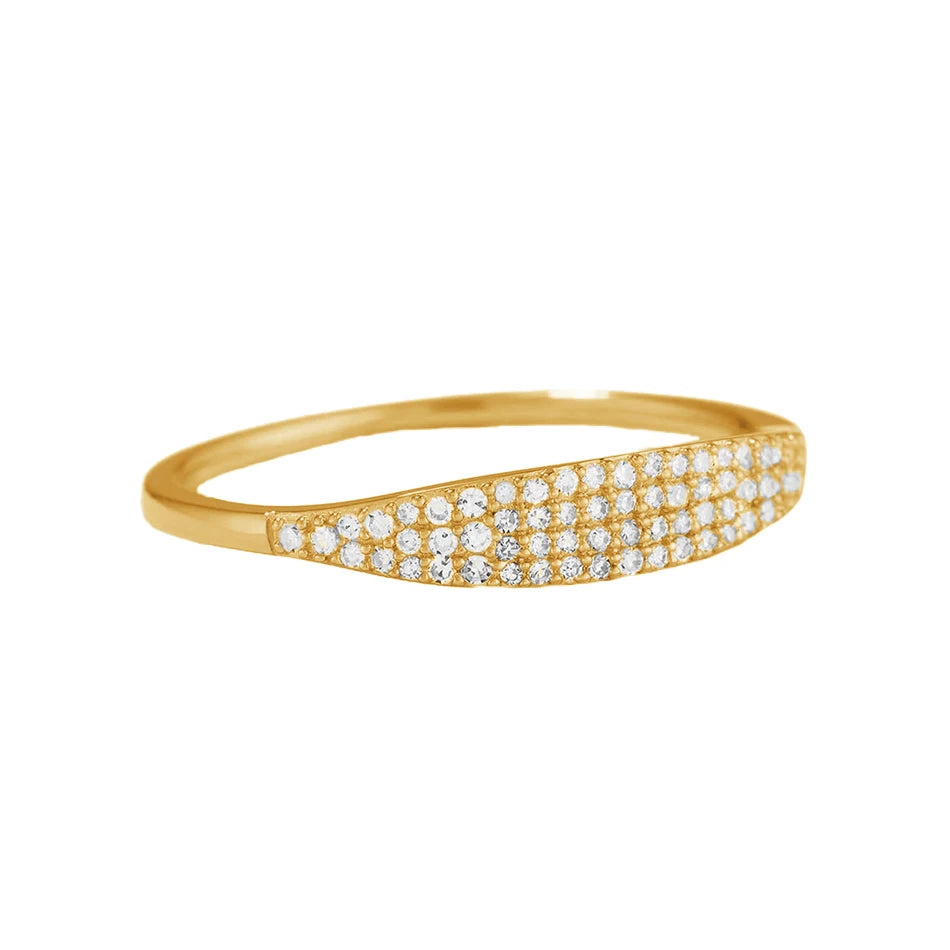 Wholesale Fashion 925 Sterling Silver Jewelry 18K Gold Plated Pave Diamond Jewelry Women Slim Signet Ring