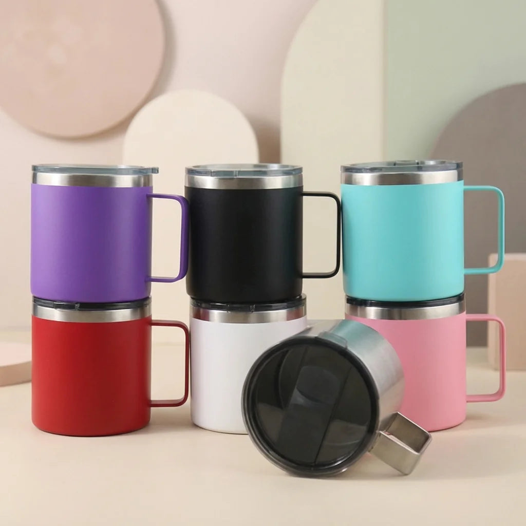 Custom Logo 14oz Stainless Steel Coffee Tumbler Multi-Color Powder Coated Insulated Vacuum Travel Mug Sliding Lid for Bakeries