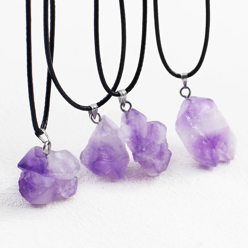 100% Natural Stone Amethyst Pendant Irregular Natural Raw Stone Crystal Pendant for Women Gemstone Necklace Jewelry