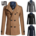 Liu Ming 2025 Winter Fashion Men's Warm Woolen Overcoat Casual Slim Double Breasted Trench Long Coat with Button Decoration