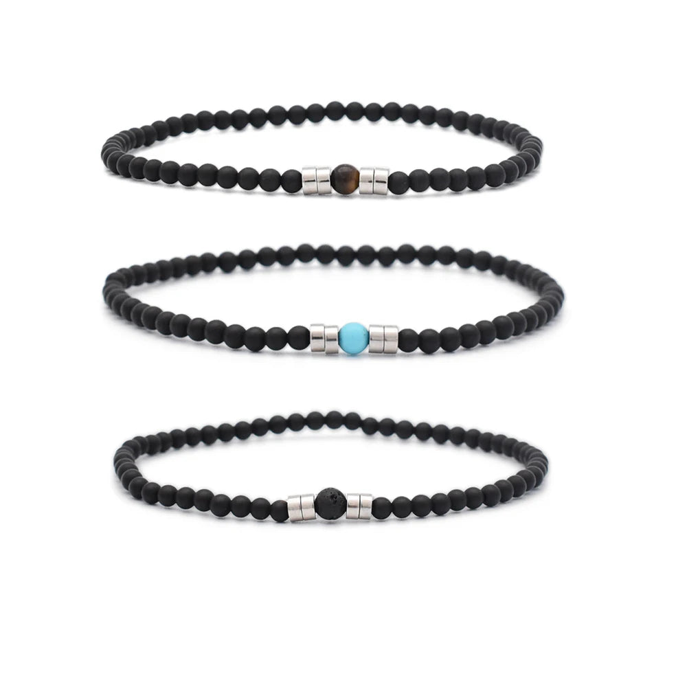 Handmade Stainless Steel & Natural Stone Tiger Eye Beaded Bracelet Unisex Trendy Stretch Elastic Daily Wear Wholesale Jewelry
