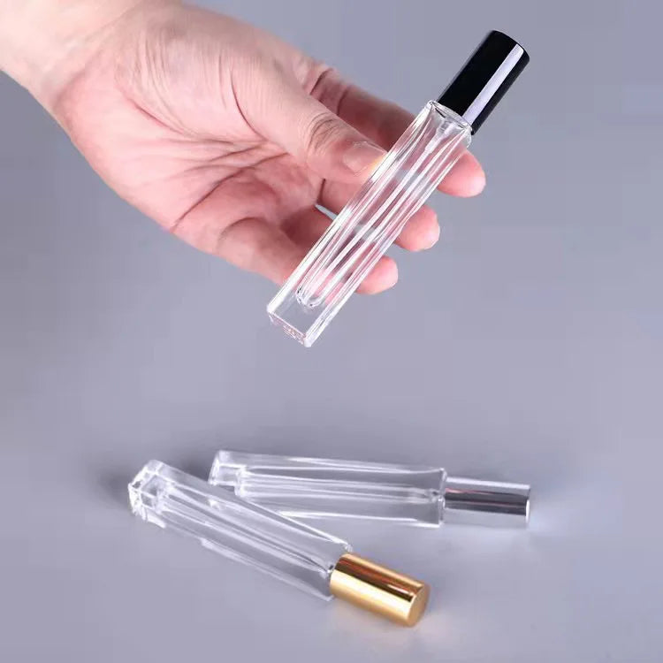 Wholesale 10ml Mini Travel Rectangle Square Glass Perfume Bottle Empty Refillable with Pump Sprayer for Fine Mist Spray