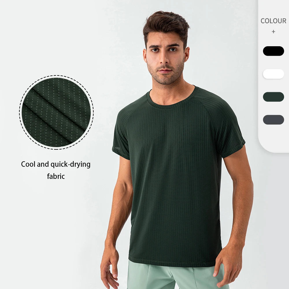 SHINBENE Men's Summer Crew Neck Shirts Shorts Sleeve Cool Quick Dry Jacquard T-shirts Gym Shirts