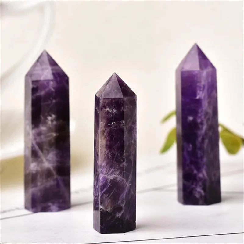 Hongzhuo Amethyst Crystal Points Healing Stone Wands Hexagonal Pointed Stone for Reiki Crafts