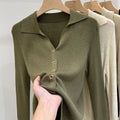 Sweater Knitwear Manufacturers New Tight Fitting Foreign Style V Neck Long Sleeved Button Knit Shirt for Women Basic Sweaters