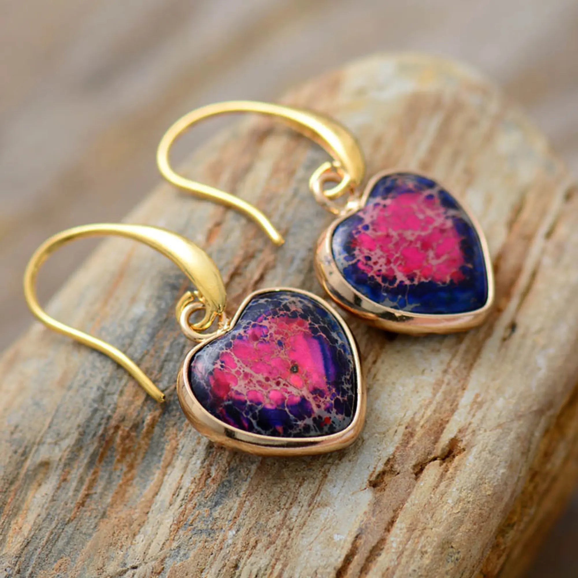 Natural Stone Drop Earrings Handmade Personalized Classic Women Heart Shape Jasper Dangle Gemstone Heart Earrings for Women