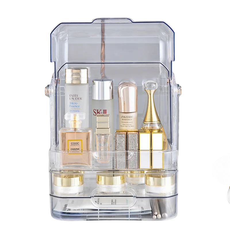 Modern Design Desktop Exquisite Luxurious Cosmetic Storage Box Organizer with Mirror